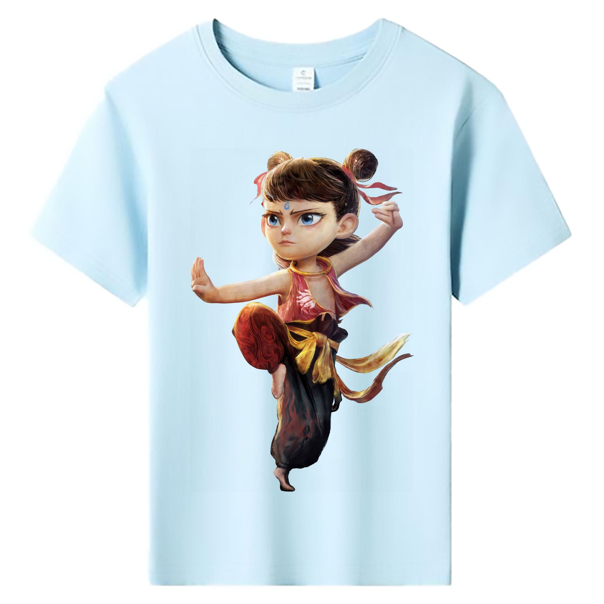 （画像用） Ne Zha 2 ナタ 魔童の大暴れ 綿100％キッズTシャツ（フロントプリント）